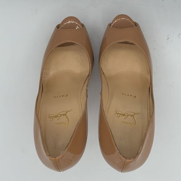 Christian Louboutin Beige Patent Leather Lady Peep Toe Platform Pumps Size 40.5 - Picture 8 of 14